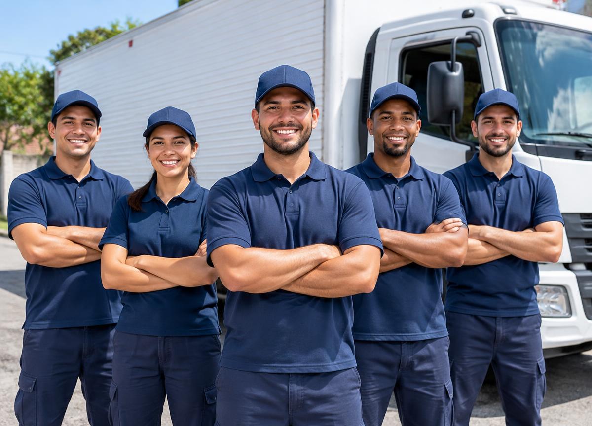 Equipe da Mudanças Guarulhos em frente ao caminhão